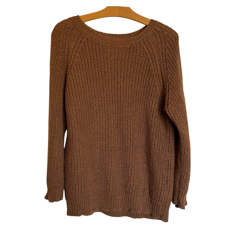 Osei Duro 100% Alpaca Camel Brown Knit Sweater Pullover Oversized Cozy Size XS
